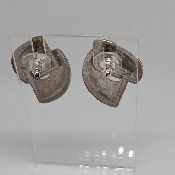 1980s Vintage Retro Shimmering Green/Blue/Gray Enamel Pierced Earrings #35W - Picture 14 of 14